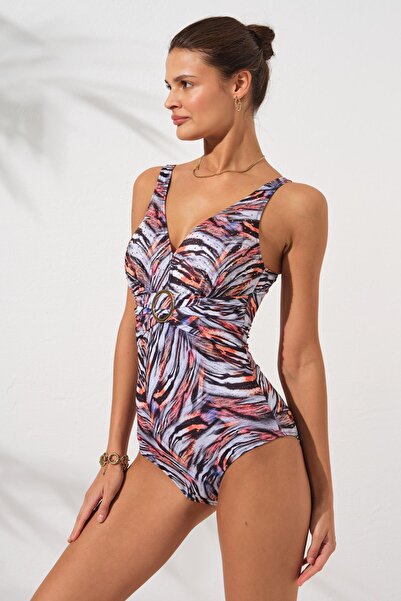 Pierre Cardin Stella V-Neck Buckle Corset Swimsuit Tiger 231133-t