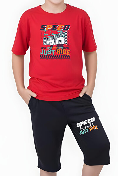 FYK COLLECTİON Boy's Double Pocket Capri Bottom-Top Suit with Limits Print