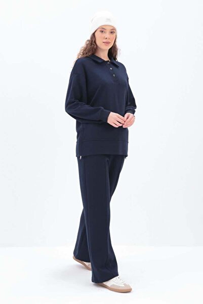 ALLDAY Lacivert-Yanları Fermuarlı Yakalı Sweat Tunik