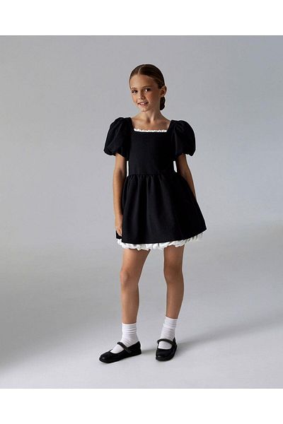 Magu Girl's Black and White Lace Cotton Dress Evening Dress