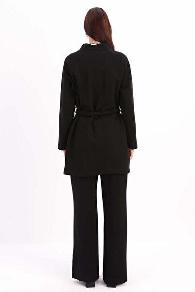 ALLDAY Siyah-Pamuklu Şardonlu Kuşaklı Hırka