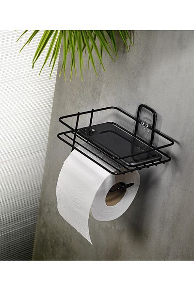Sas Haus Stop Drilling Αυτοκόλλητη θήκη για ρολό τουαλέτας Wc Θήκη για χαρτί υγείας Μαύρη S-120