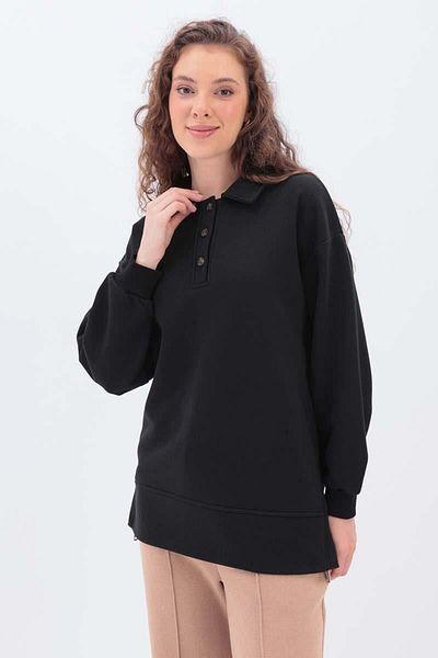 ALLDAY Black-Sweat Tunic with Side Zip Collar