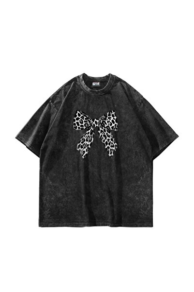 Bak Moda Imprimat Leopard V2 - Tricou negru oversize unisex