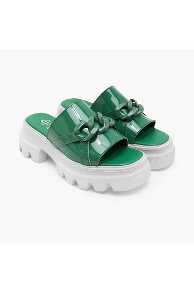 Desa Jessica Green Women's Chain Detailed Leather Slippers