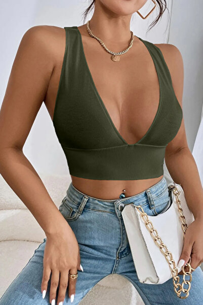 Terapi Men Bluză crop top cu detaliu încrucișat kaki pentru femei