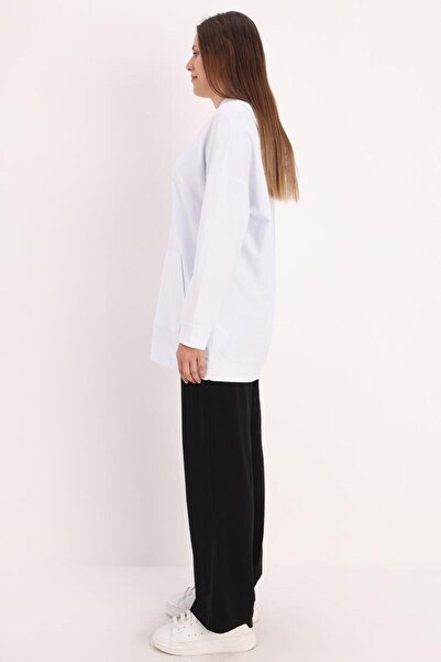 ALLDAY Beyaz Kapüşonlu Kanguru Cepli Sweatshirt