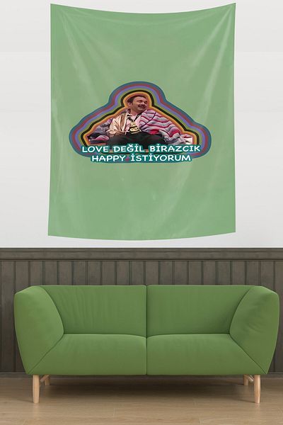 on the clouds Not Love I Want Some Happy Written Humor Stain Resistant Fabric Wall Cover Carpet Tapestry