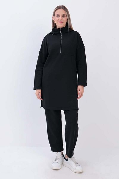 ALLDAY Black-Robe Hooded Pants Suit