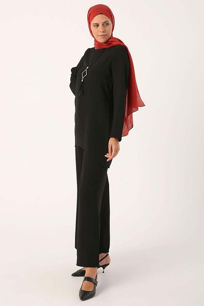 ALLDAY Black Necklace Wide Leg Trousers Tunic Suit