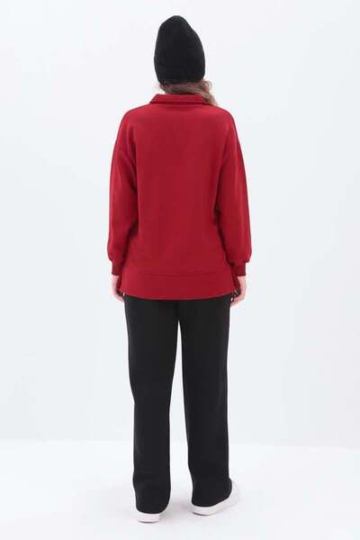 ALLDAY Red-Sweat Tunic with Side Zip Collar