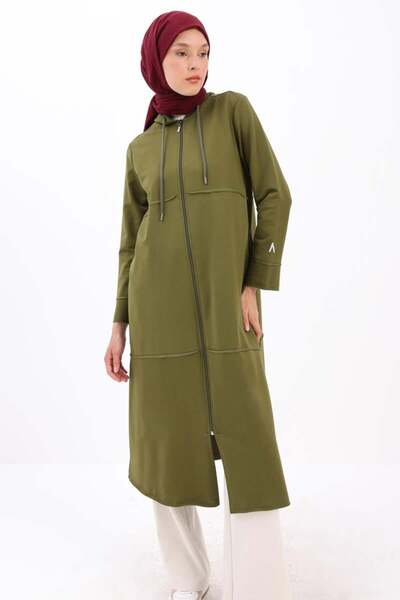 ALLDAY Cardigan kaki cu glugă și fermoar