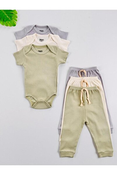 EFU BABY 3'lü %100 Pamuklu Unisex Esnek Kısa Kol Kaşkorse Bebek Body Pantolon...