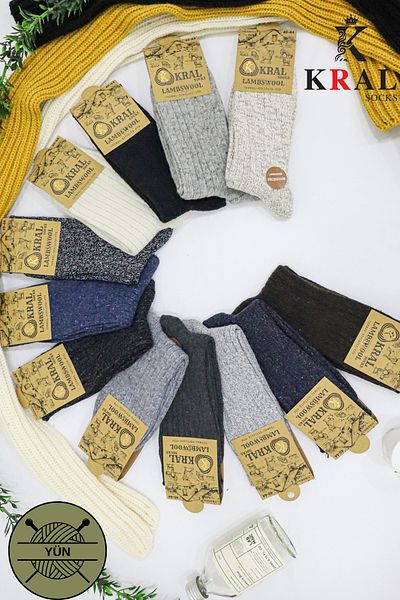 KRAL SOCKS 6 чифта мъжки зимни чорапи от агнешка вълна - термо ефект EBRULİ