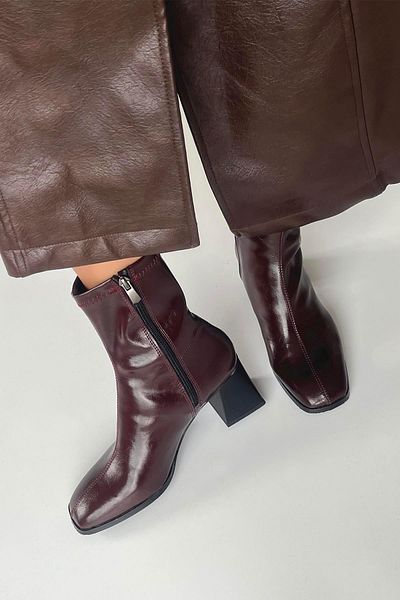 STRASWANS Trew Women's Stretch Heeled Wrinkled Leather Boots Claret Red
