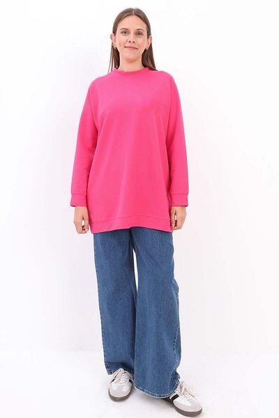 ALLDAY Fuchsia-Crew Neck Raglan Sleeve Sweatshirt