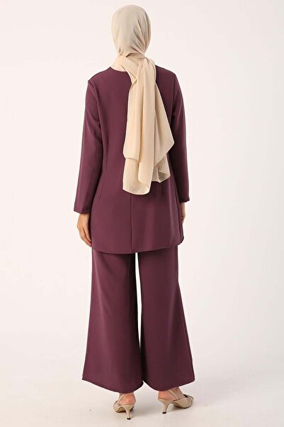 ALLDAY Purple Necklace Wide Leg Trousers Tunic Suit