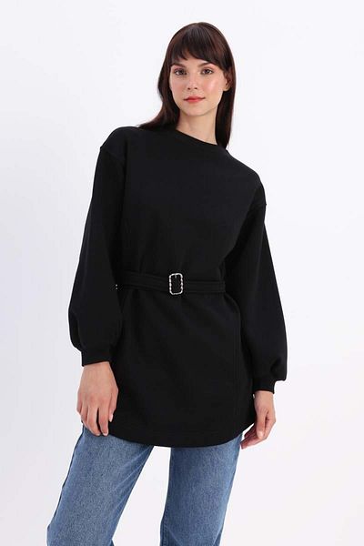 ALLDAY Black-Cotton Belted Sweat Tunic