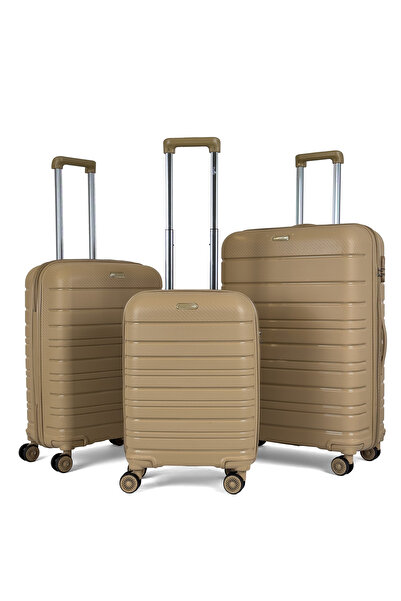 Reymond Luggage Karbon PP Seyahat Valizi Horizon Serisi Kırılmaz Bavul, Gold - 3'lü Set
