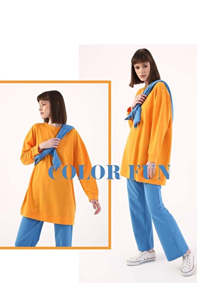 ALLDAY Koyu Sarı Oversize Omuzdan Fermuarlı Sweat Tunik