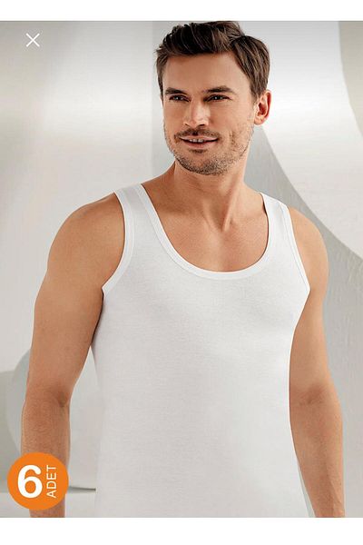 Şahinler Şahinler 6 Pack White Rib 100% Cotton Men's Undershirt