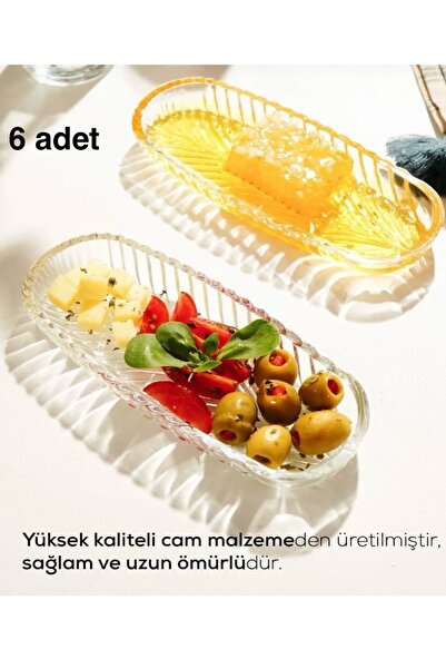 DİBA AVM 6'lı Küçük Cam Kayık Tabak14x5,5 cam kayık kahvaltı kayık sunum tabak 6 adet