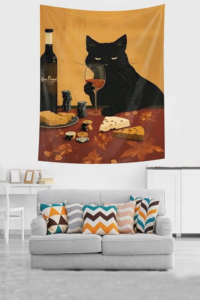 on the clouds Black Cat Blend Carpet - Wine Shop, Stain-Proof and Heal Fabric Wall Cover Tapestry