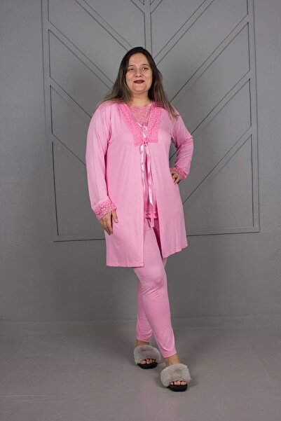 Truva XXL Large Size 3-Piece Dressing Gown Nightwear Set