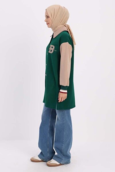 ALLDAY Emerald-Two-Color Embroidered Buttoned Comfortable Cardigan
