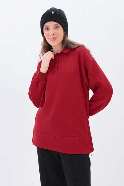ALLDAY Red-Sweat Tunic with Side Zip Collar