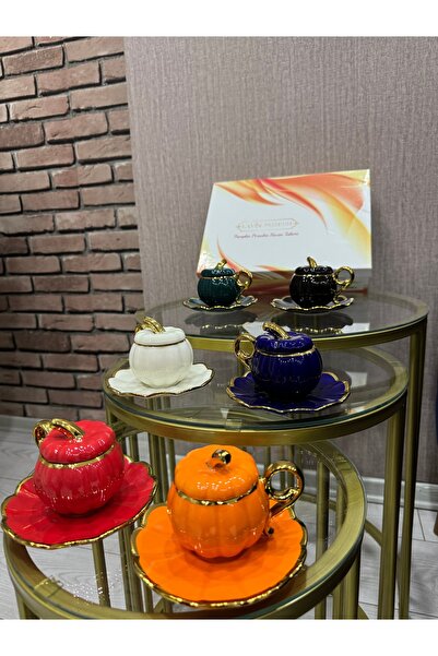 AHLE HOME طقم كوب على شكل قرع عسلي ملون مكون من 6 مقاعد مع غطاء