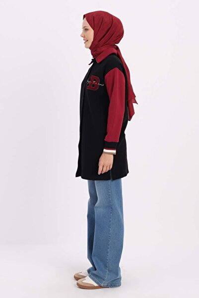 ALLDAY Black-Two-Color Embroidered Buttoned Comfortable Cardigan