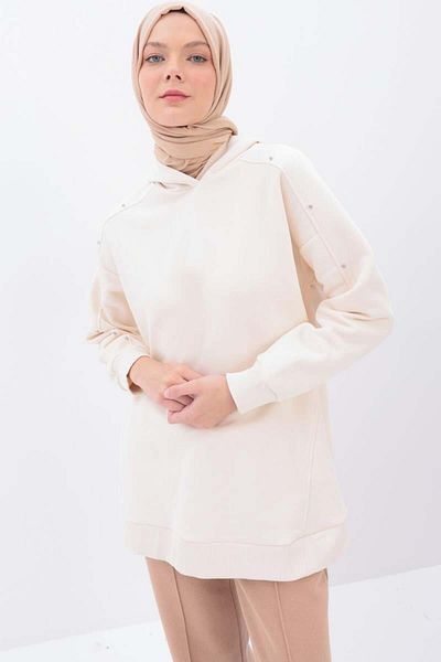 ALLDAY Ecru-Colored Stone Hooded Sweat Tuni̇K