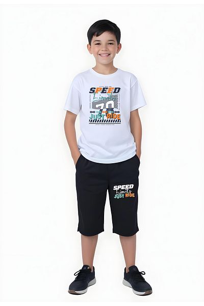 panios kids Just Ride Printed Boy's Double Pocket Capri Bottom-Top Suit