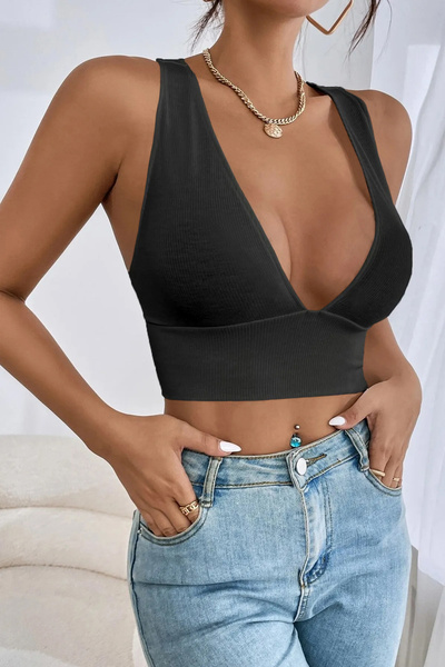Terapi Men Kadın Antrasit Çapraz Sırt Detaylı Crop Top Bluz