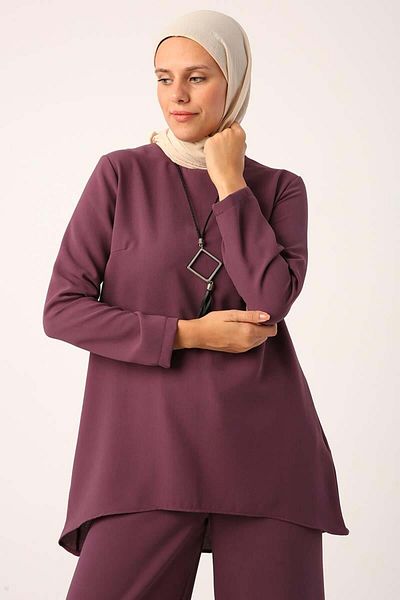ALLDAY Purple Necklace Wide Leg Trousers Tunic Suit