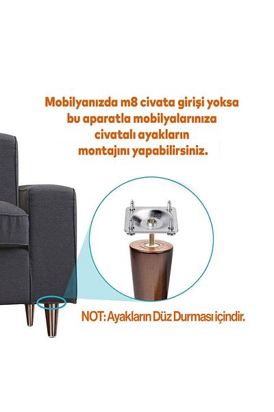 Badem10 Set de 4 din lemn 20 cm Mobilier Fotoliu Canapea Masă de cafea Picior de masă M8 cu dispozitiv de fixare cu șuruburi