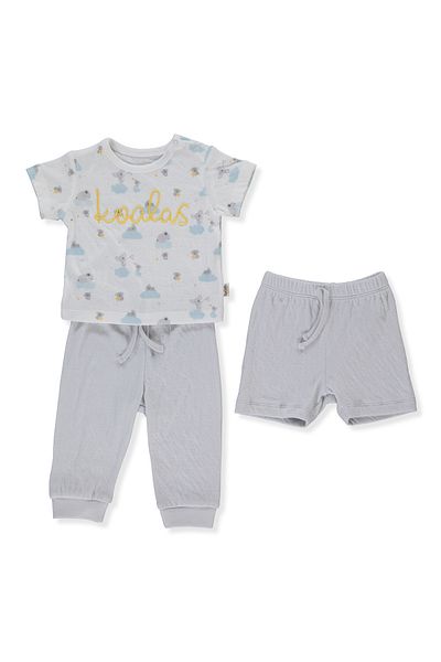 Bebetto Organic Single Jersey Double Pajamas Set - 3-Piece (Organic Star and Koalas) F1428