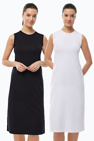 Malabadi Чорно-білий жіночий комбінезон - довга сукня без рукавів, модальна п...