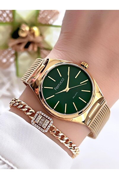 Ferrucci Special Series Women's Wrist Watch & Bracelet - Steel Band, Tarnish Color, Throwback Vs.Blkt.0080