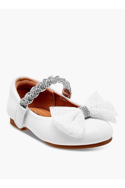 Juniors Embellished Bow Detail Ballerina Shoes with Hook and Loop Closure