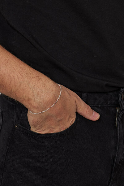 Ventino Silver 2mm Doc 925 Ayar Gümüş Erkek Zincir Bileklik VEB-5700