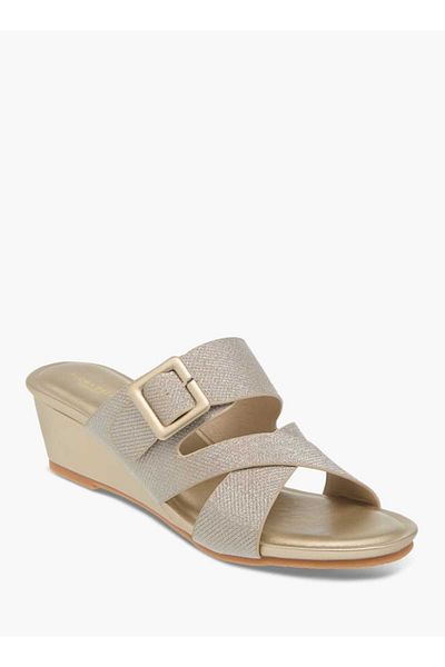 Flora Bella by Shoexpress Flora Bella Textured Slip-On Sandals with Wedge Heels