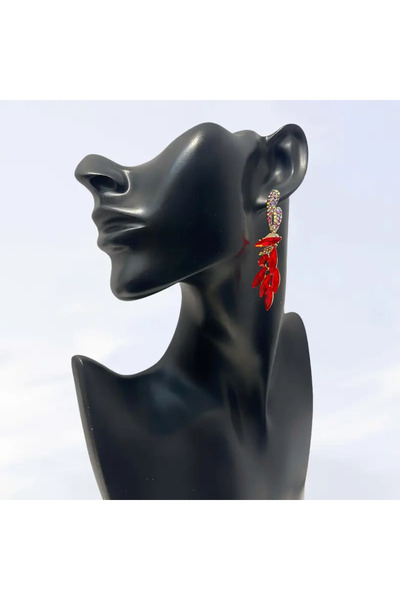 begüm jewelery KIRMIZI ZİRKON DAMLA TAŞLARLA İŞLENMİŞ TASARIM KÜPE