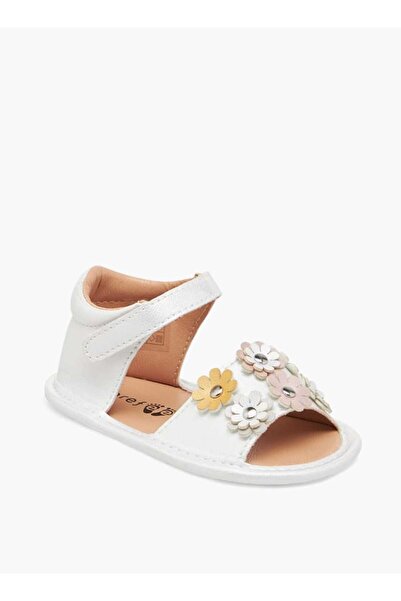 Barefeet Flower Applique Sandals with Hook and Loop Closure