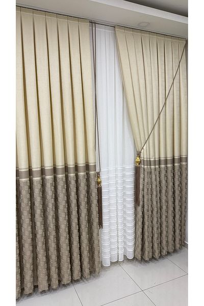 Fon Dünyası Panel Background Curtain Tasseled Cream Cappuccino (Single Wing)