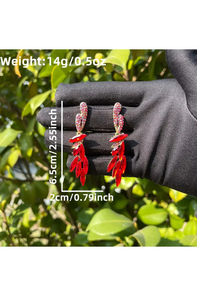 begüm jewelery KIRMIZI ZİRKON DAMLA TAŞLARLA İŞLENMİŞ TASARIM KÜPE