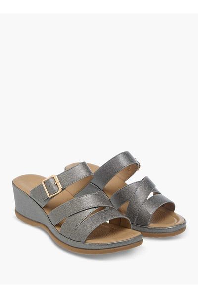 Flora Bella by Shoexpress Flora Bella Textured Slip-On Wedge Heel Sandals with Buckle Detail