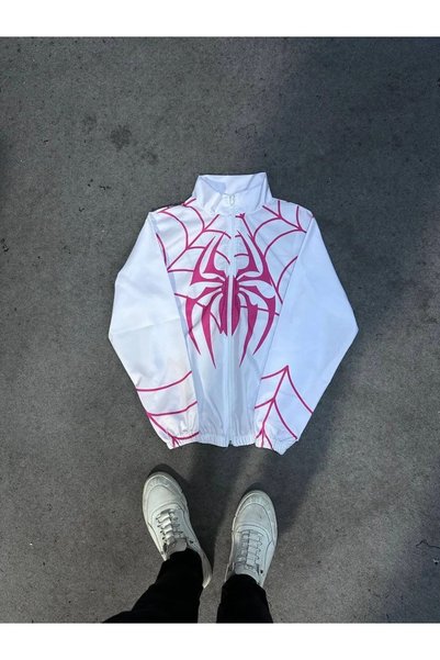 memetti m şekil Pembe Örümcek Unisex Paraşüt Kumaş Oversize Baskılı Rüzgarlık...