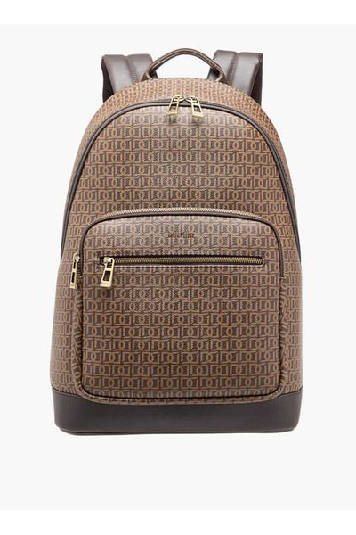 Duchini Monogram Print Backpack with Zip Closure and Laptop Compartment - 31x43x17 cm